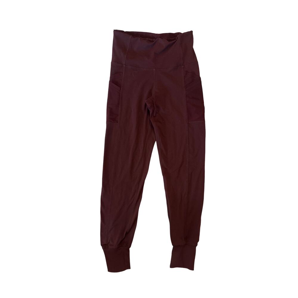 Women M Workhall Campre Maroon Dark Red High Rise Leggings Pants Side Pockets